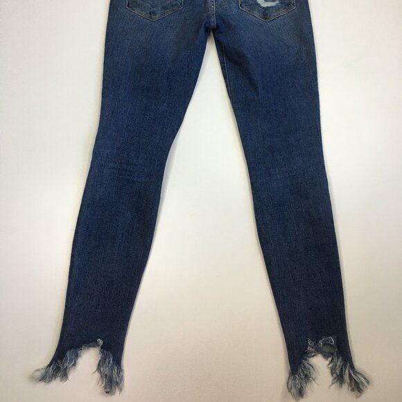 FRAME Le Skinny De Jeanne Knickerson Wash Raw Hem Logo Hardware Distressed Jeans - Picture 14 of 14